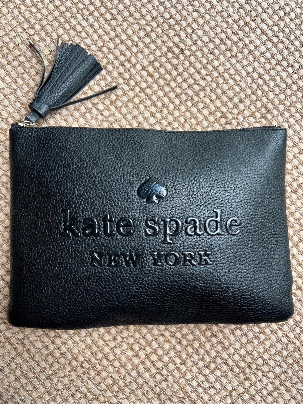 ♠️Kate Spade Black Pebbled Leather Zip Pouch or Cosmetic Pouch with Tassel